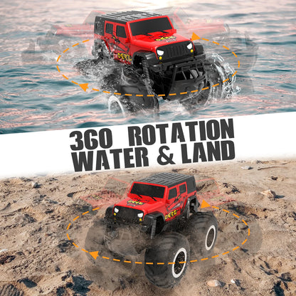 STEMTRON Amphibious Remote Control Car Toys for Boys 2.4 Ghz 1:16 All Terrain Off-Road RC Car Waterproof RC Monster Truck