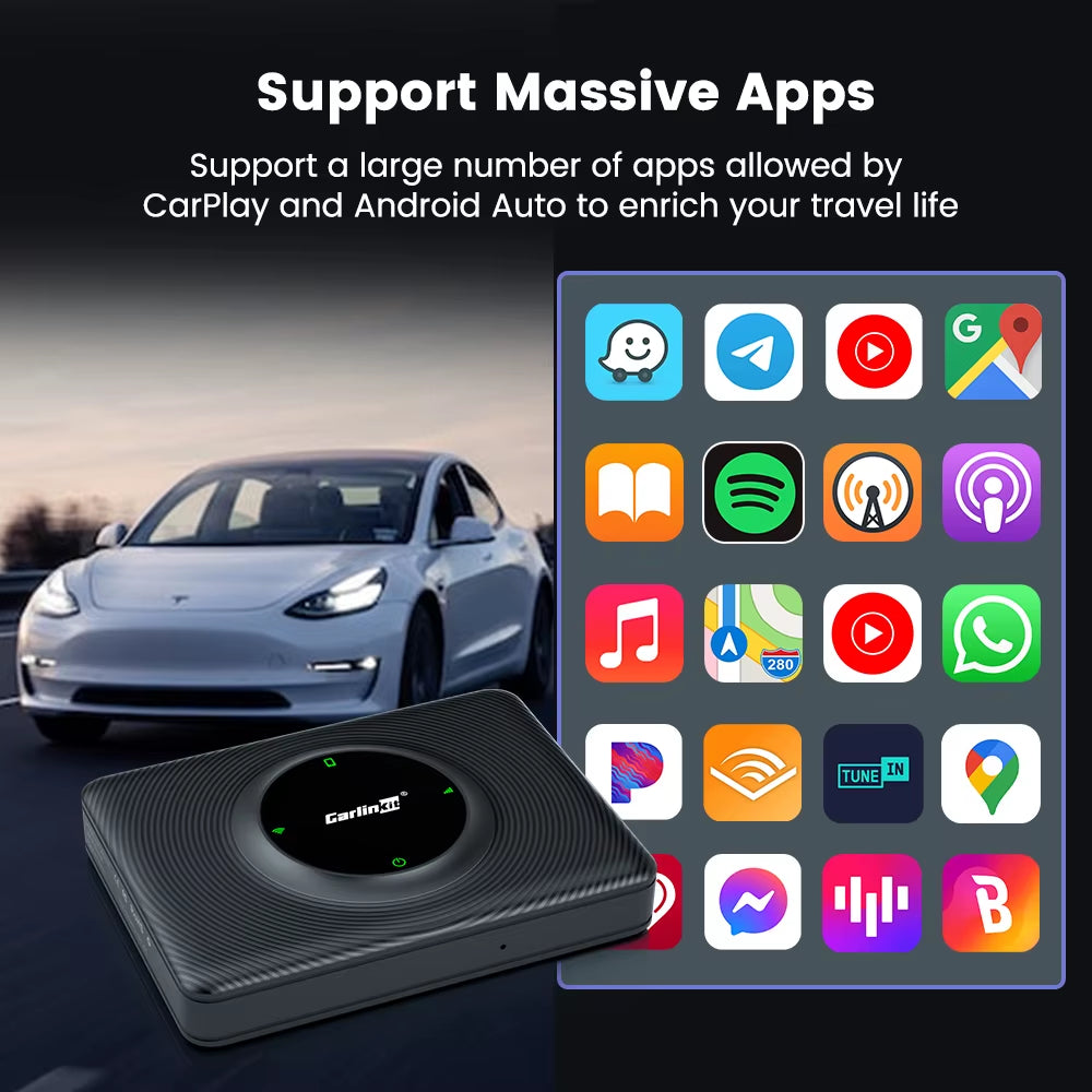 Wireless Carplay Android Auto for Tesla Model 3 Model X Y Model S Auto Connect Siri Voice Assistant Spotify Waze 5G BT