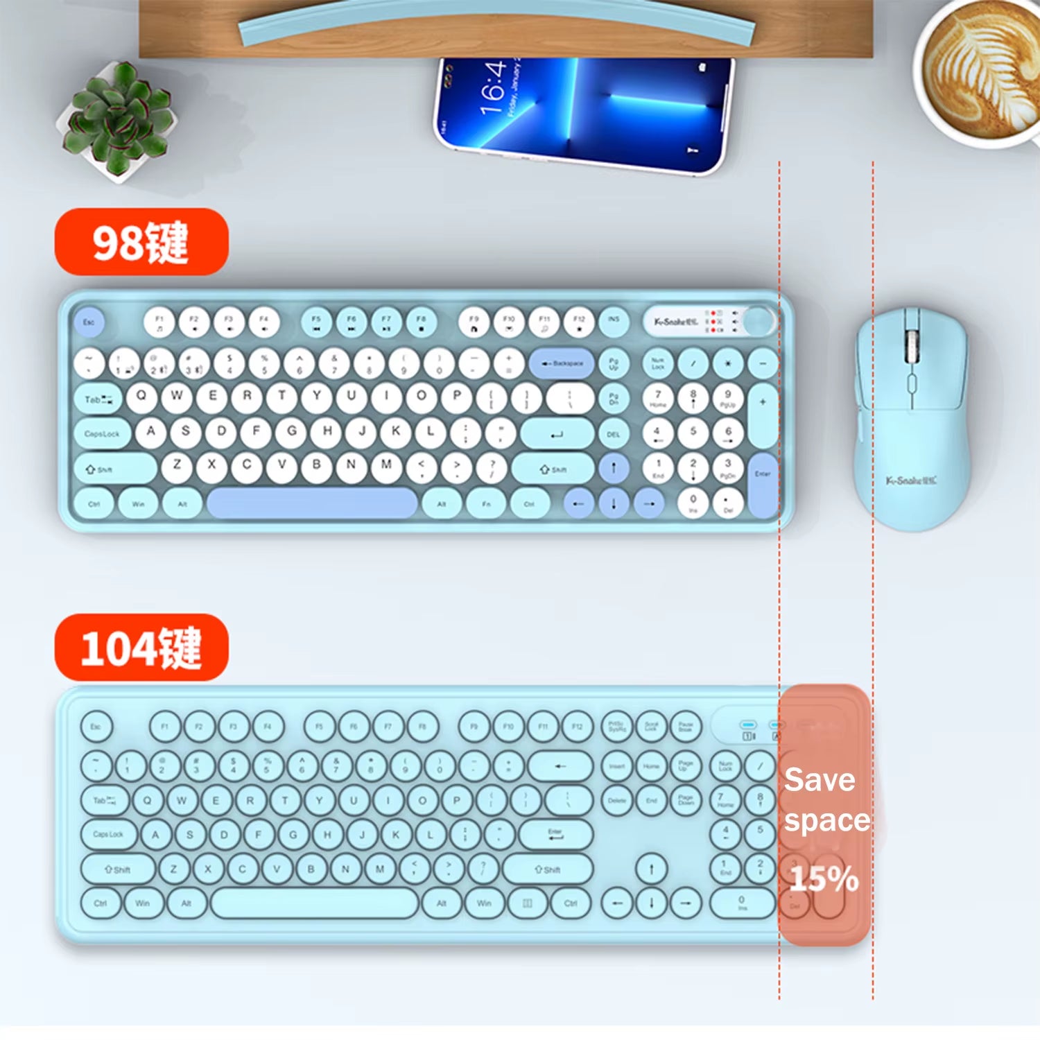 K-Snake Wk300 Wireless Dual Mode Keyboard and Mouse Set Mute with Volume Knob Desktop Laptop Universal