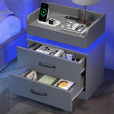 Black Nightstand with Charging Station, Bedside Table for Bedroom, LED Nightstand, Modern Night Stand with Drawers,, Customized