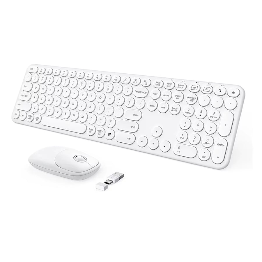 USB & Type C Wireless Keyboard and Mouse Combo for Win 7/8/10 Macbook Pro Air Laptop PC round Key Ergonomic Keyboards