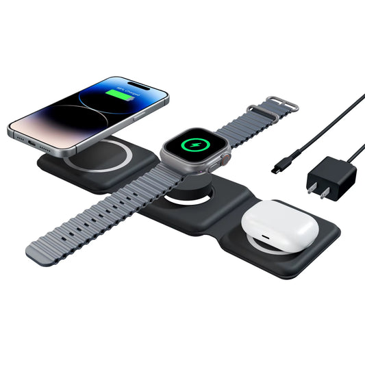 Magnetic Wireless Charger 15W 3 in 1 Fast Charging Portable Type-C Travel for Iphone 16 15 14 13 8 Apple Watch Airpods