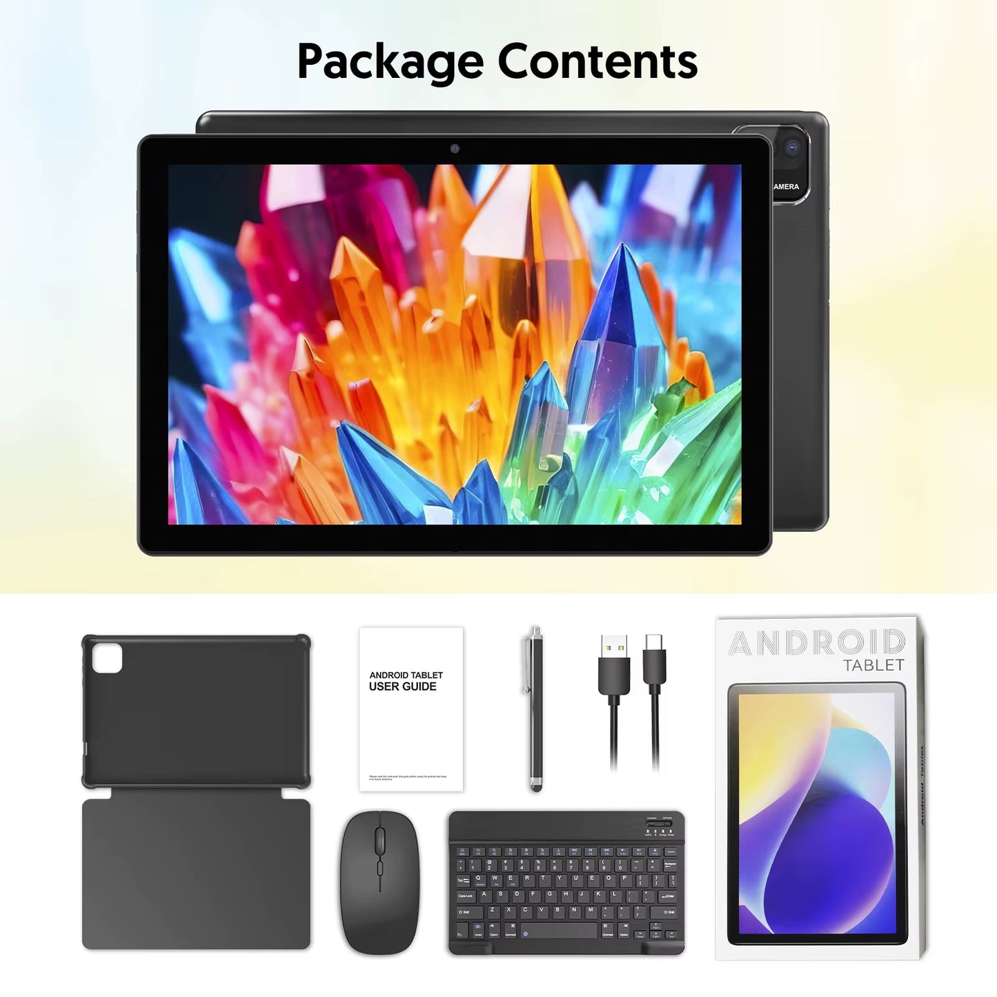 Android 14 Tablet, 10.1 Inches, Quad-Core Processor, 6GB RAM + 64GB ROM, 600GB Expansion Memory, 6000Mah