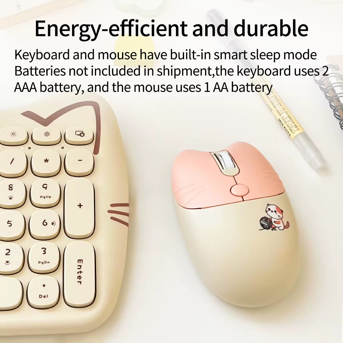 Wireless Connection Cute Cat Shape Mixed Color Keycaps Ergonomic Miaomeng plus Keyboard and Mouse Set