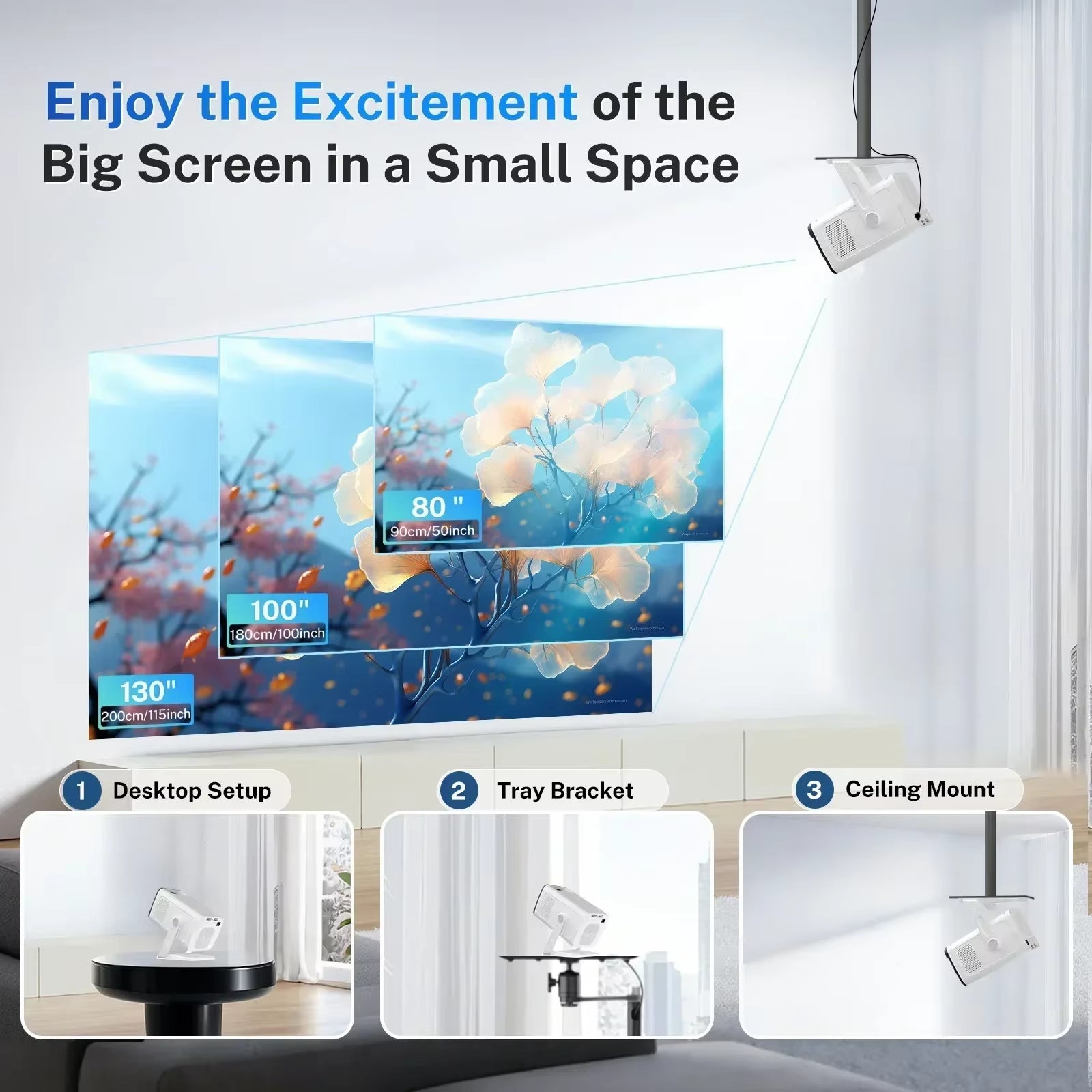 Smart Mini Projector 1080P 4K Support with Wifi 6 & BT 5.4 Built-In Apps Android TV Auto Keystone 180° Rotation Outdoor Beamer