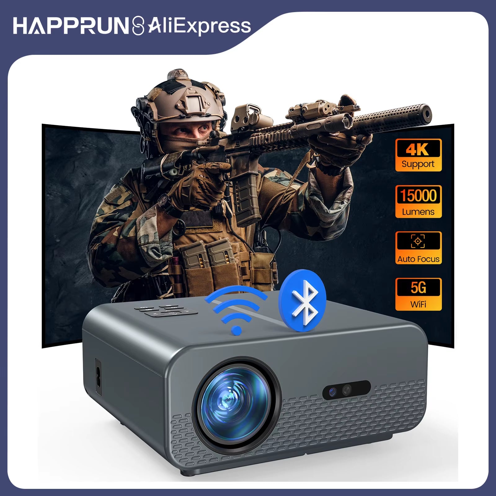 1080P Auto Focus Projector,15000Lux,Wifi/Bluetooth,4K Support,6D Keystone, 50% Zoom,Portable, HDMI/USB/AV/PS5 Compatible