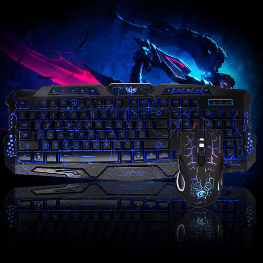 Tricolor Backlight Wired Game Keyboard Set Colorful Light-Emitting Game Keyboard Russian Keyboard