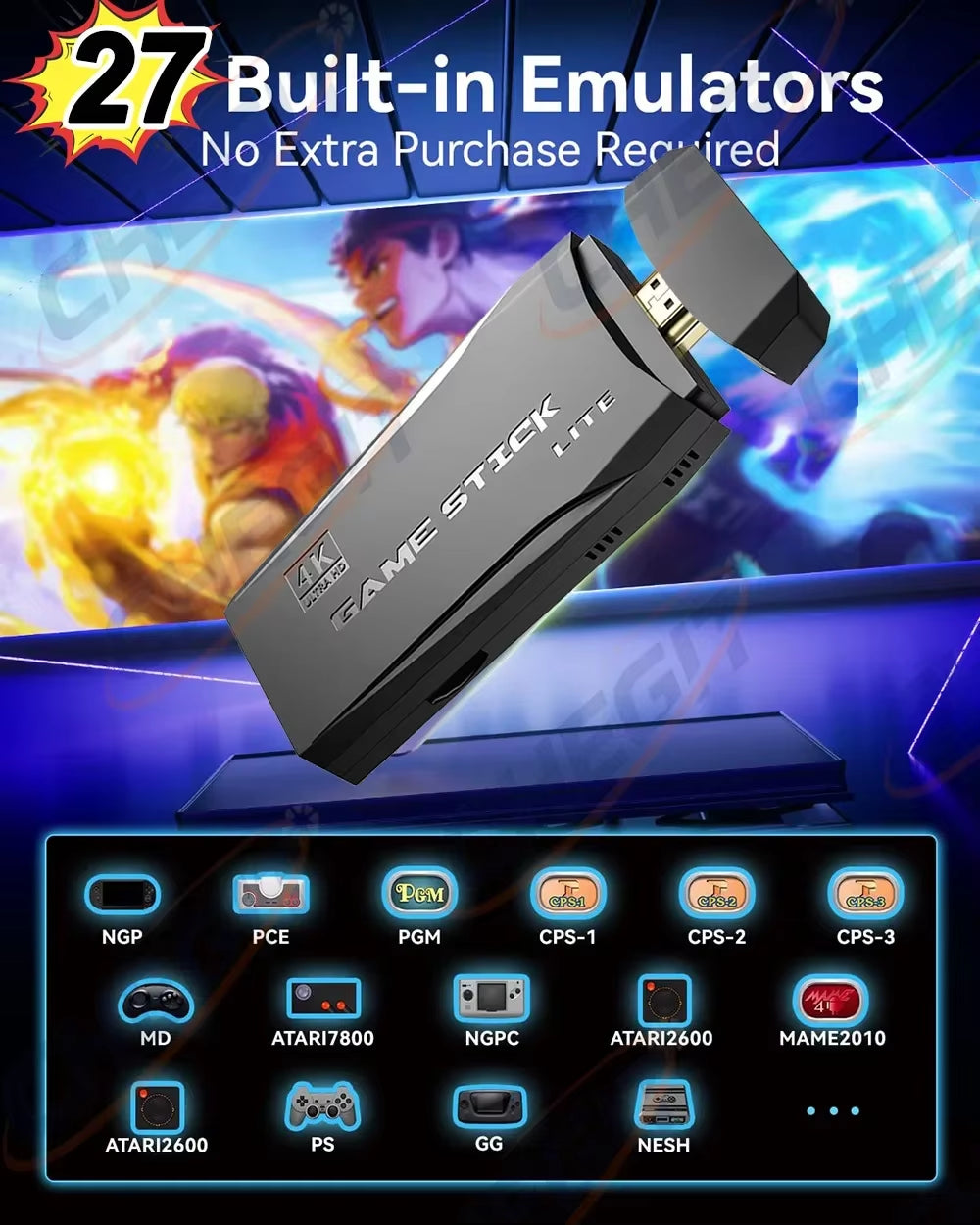 M8 PRO 64GB Game Stick 4K Video TV Game Console Wireless Gamepads Video Game 64G Classic Arcade Games HD Two-Player