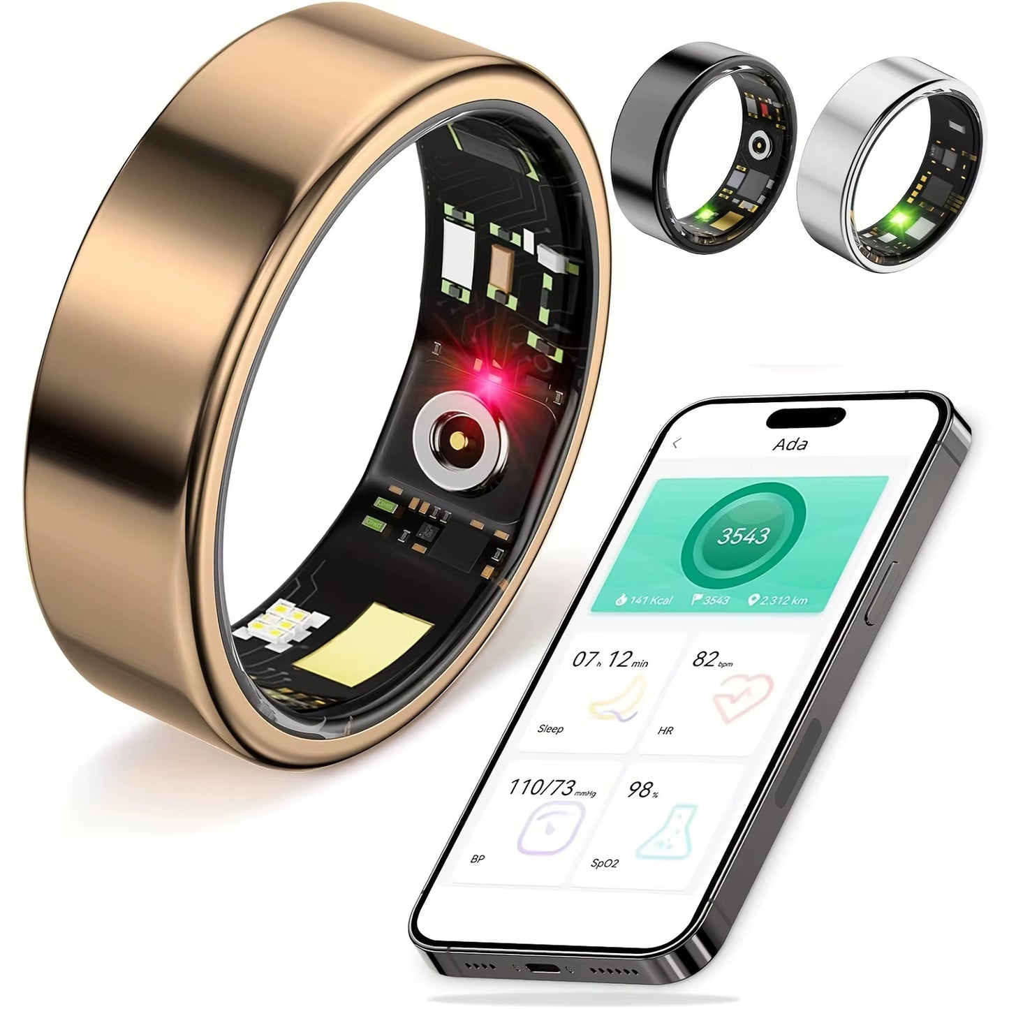 Smart Ring, Sleep Tracking, Motion Monitoring, Compatible with Iphone and Android, Smart Gift, Suitable for Women and Men