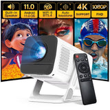 Smart Mini Projector 1080P 4K Support with Wifi 6 & BT 5.4 Built-In Apps Android TV Auto Keystone 180° Rotation Outdoor Beamer