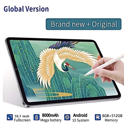 2025 New Google 5G Pad 10.1 Inch Tablets 2K HD Display Octa Core 8GB RAM 512GB ROM Dual SIM Cards Wifi Android Tablet PC 8000Mah