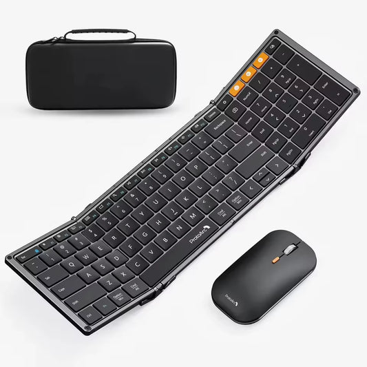 Protoarc XKM01 Tri-Fold Bluetooth Wireless Keyboard and Mouse Combo Protable Slim 2.4G Full Size 105 Key Foldable Keyboards