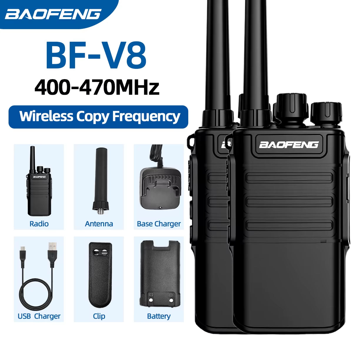 Mini Walkie Talkie Handheld BF-V8 BFV8 Gray Green Orange Intercom UHF HF Transceiver Walkie Talkie 10 KM