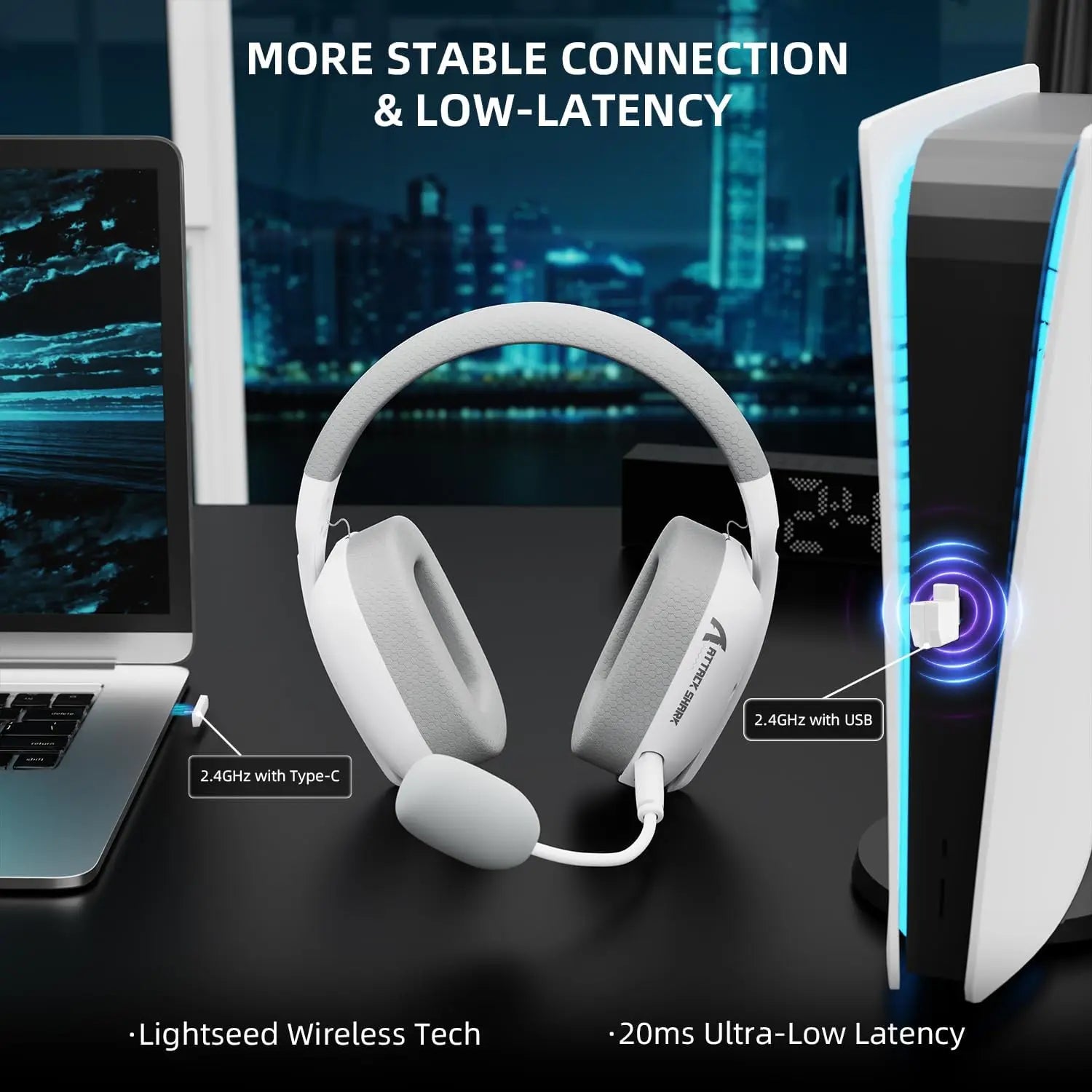×Attack Shark L80PRO Gaming Headset, Lightweight Over-Ear Gaming Headphones