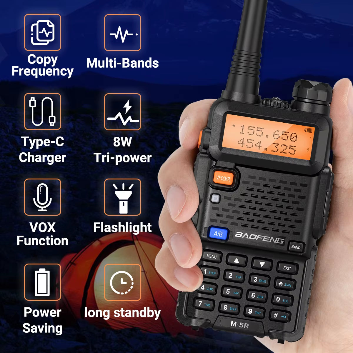 1/2PCS  M-5R 8W Walkie Talkie Multi Band Type-C Wireless Copy Frequency AM Long Range for UV-5R Two Way Ham Radio