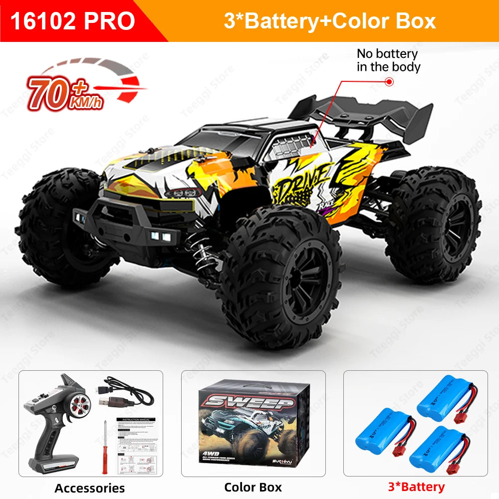 16101 /16102 PRO 1:16 High Speed RC Car with LED Light Drift 70KM/H 4WD RC Off-Road Car Monster Truck Toy for Kid Gifts