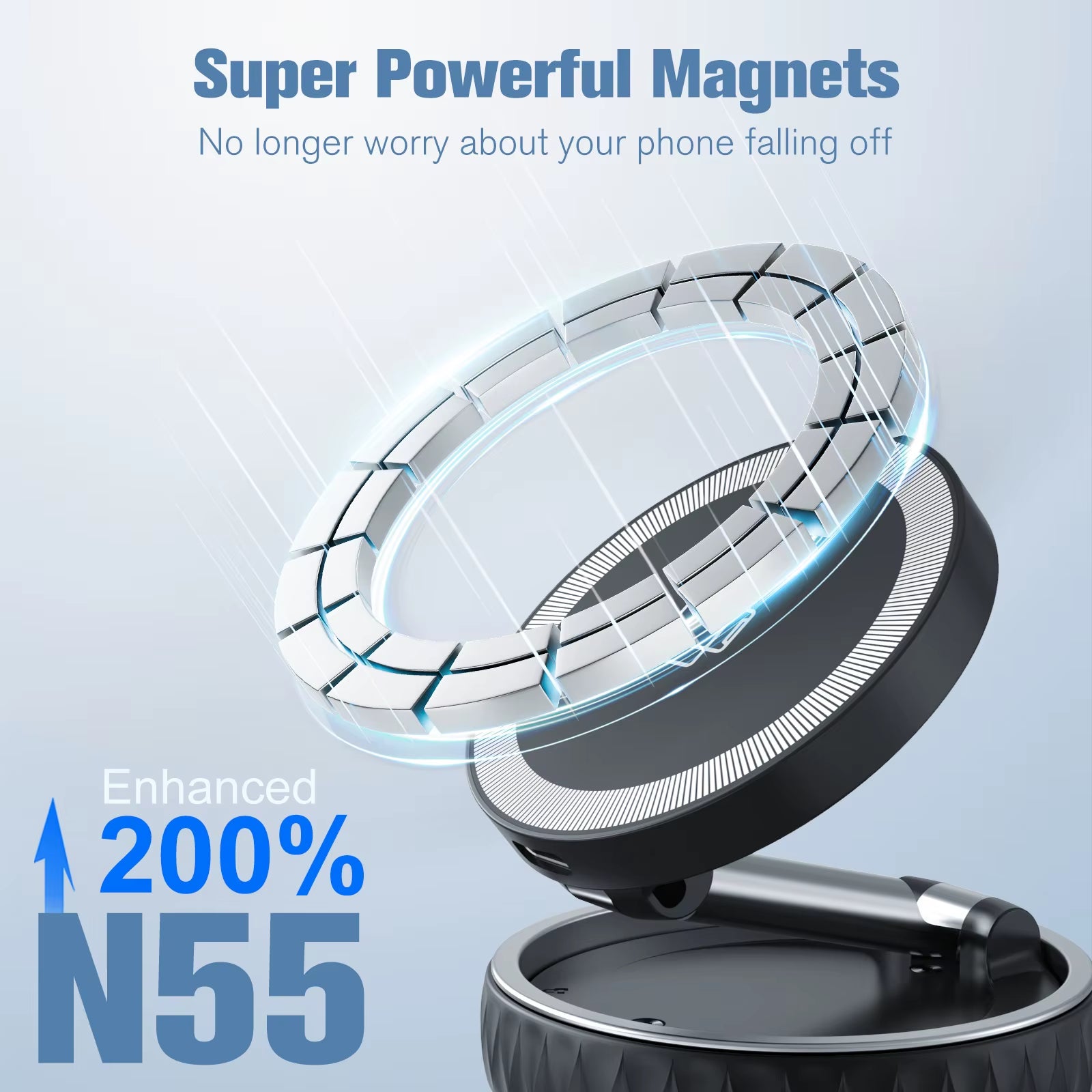15W Wireless Car Charger Phone Holder N55 Magnetic Vacuum Fast Charging Station Portable 360° Rotatable for Iphone All Phones