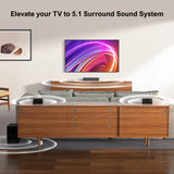 5.1 Surround Sound Bar, Virtual Surround Sound System, 350W Sound Bar for TV with Wireless Subwoofer and Rear Speakers, 3D Surround and Bass Adjustable Home Theater TV Speakers