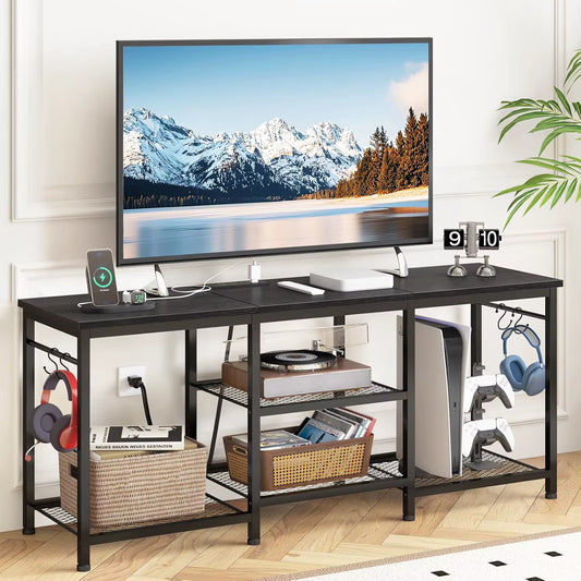 Entertainment Center for up to 55 Inch Tvs, TV Stand with Power Outlet and Open Storage Shelves, TV Media Console Table for Livi