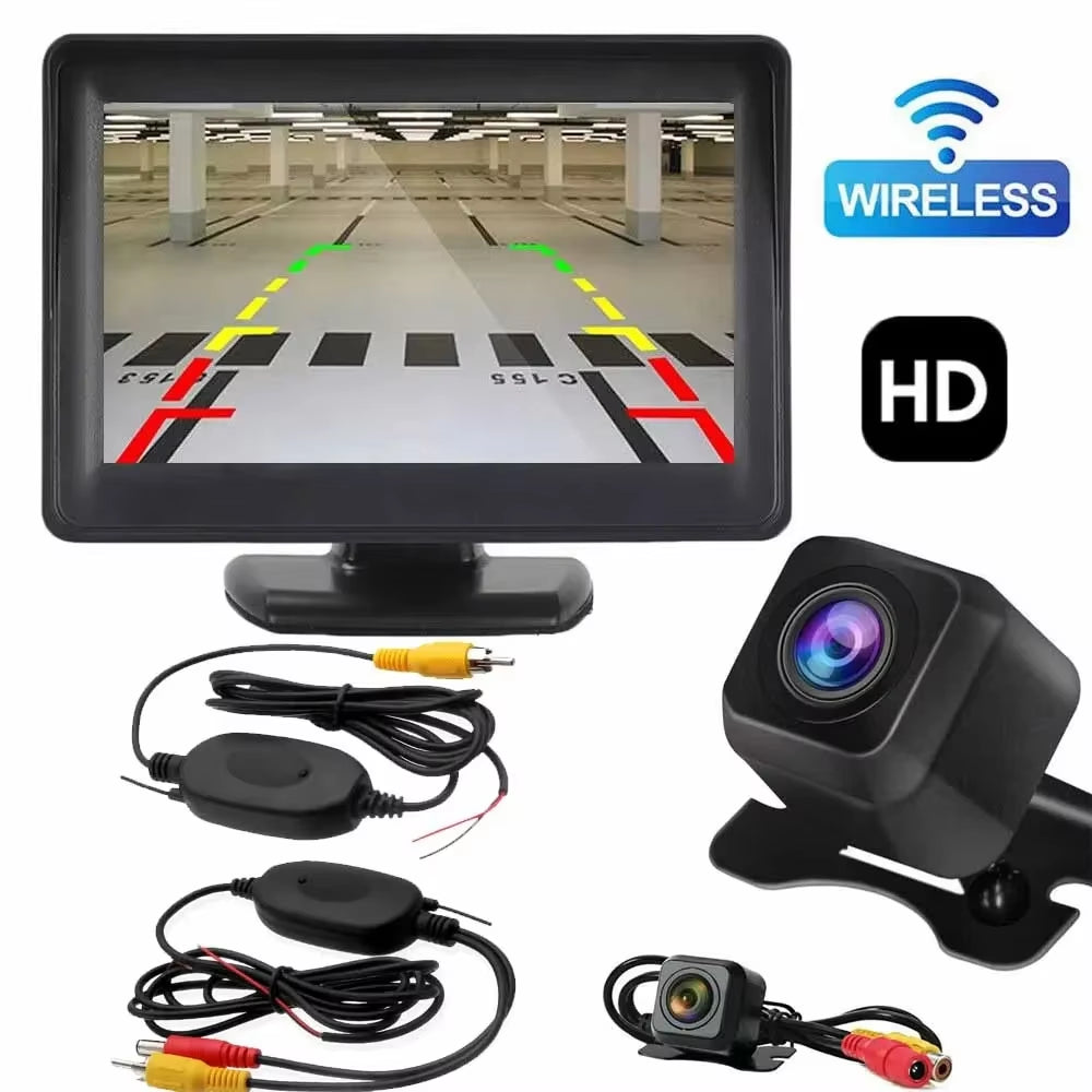 Wireless Car Reversing Backup Camera 4.3 Inch Vehicle Rear View Monitor Mirror Parking Kit