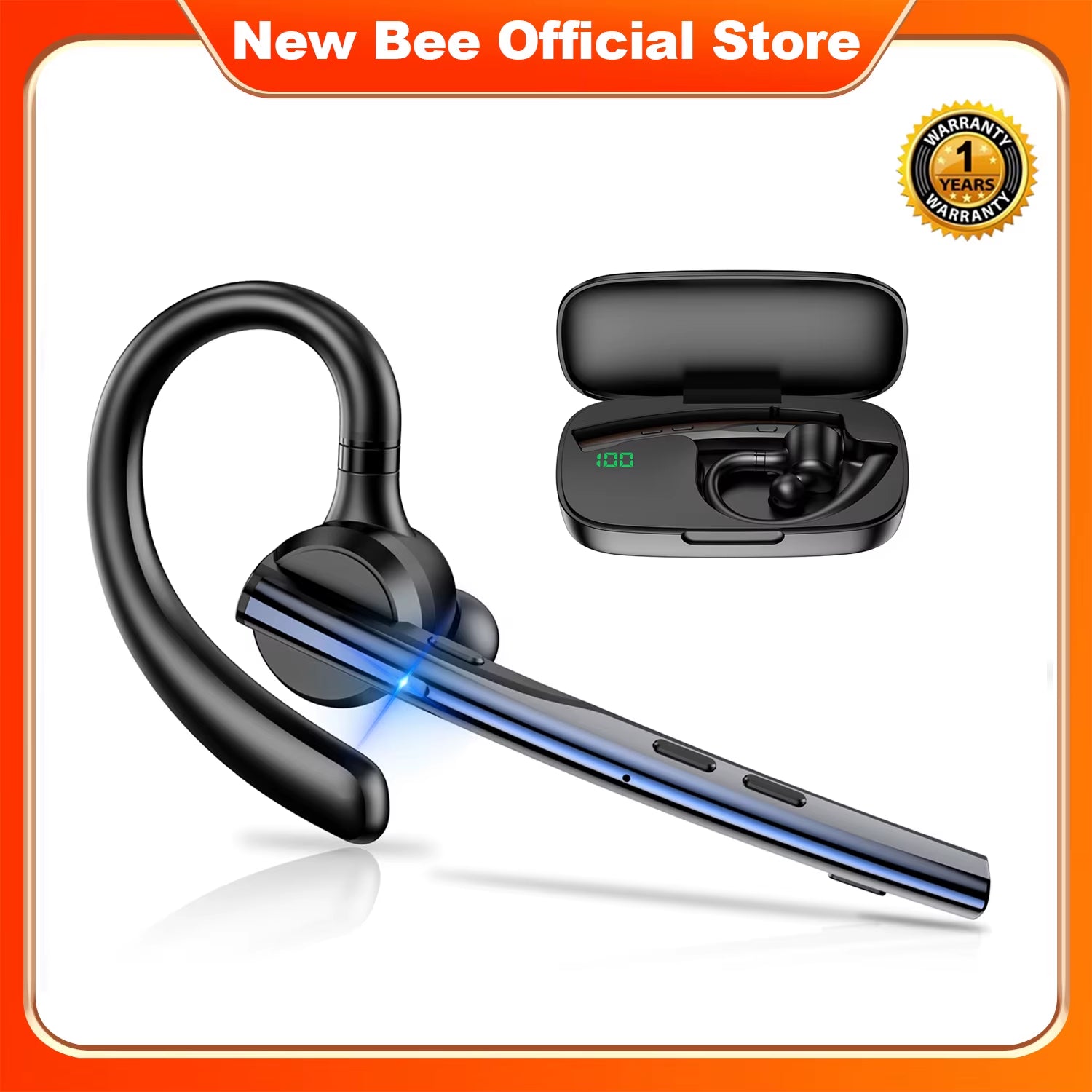 M54 Bluetooth Headset Single Wireless Earphones Driving Headphone with Dual-Mic CVC8.0 Noise Cancelling Handsfree