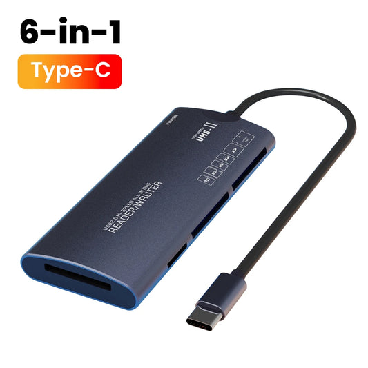 6 in 1 USB Card Reader SD TF XD CF M2 MS Memory Card Readers USB Type C Adapter High Speed Data Transfer Cardreader for Laptops