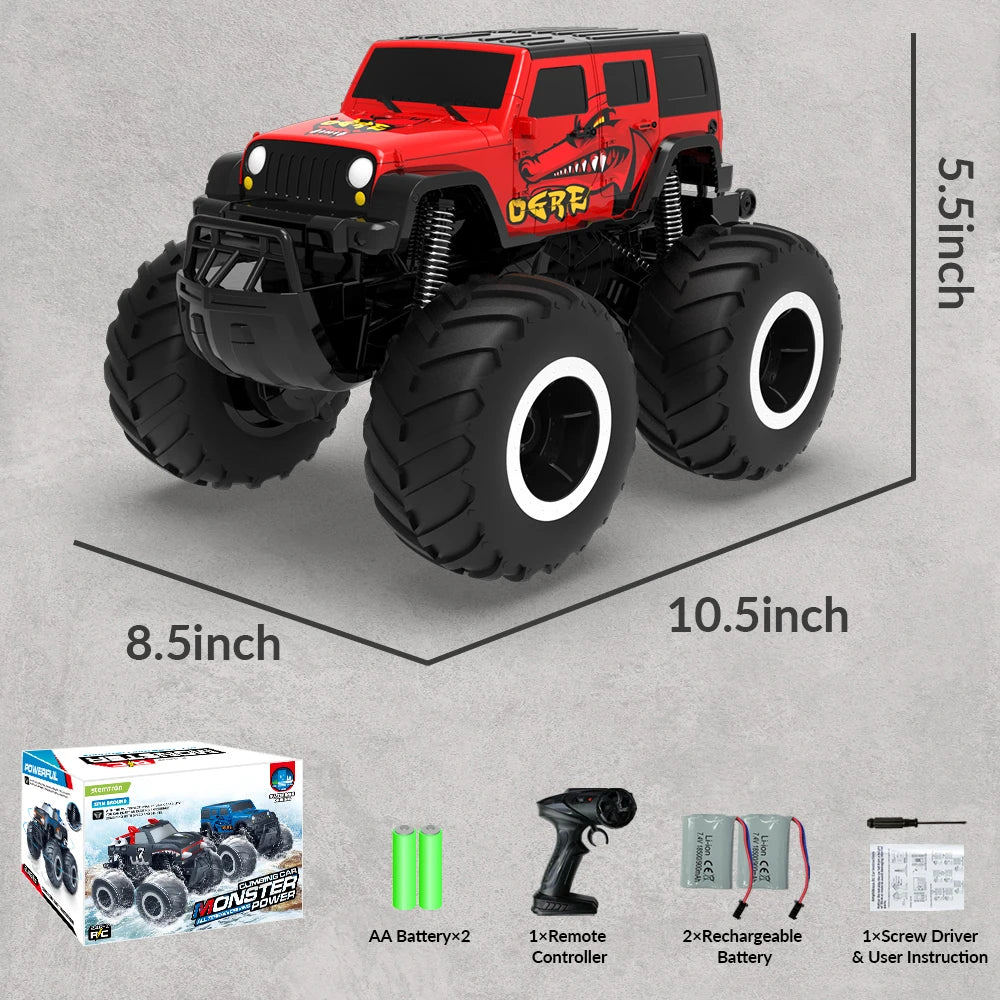 STEMTRON Amphibious Remote Control Car Toys for Boys 2.4 Ghz 1:16 All Terrain Off-Road RC Car Waterproof RC Monster Truck