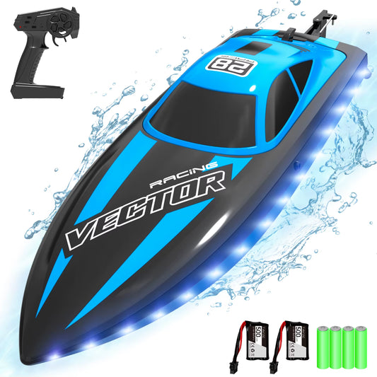 VOLANTEXRC RC Boat 20MPH Fast Remote Control Boat with Lights 2.4Ghz Toy Boat for Pools and Lakes with 2 Rechargeable Batteries