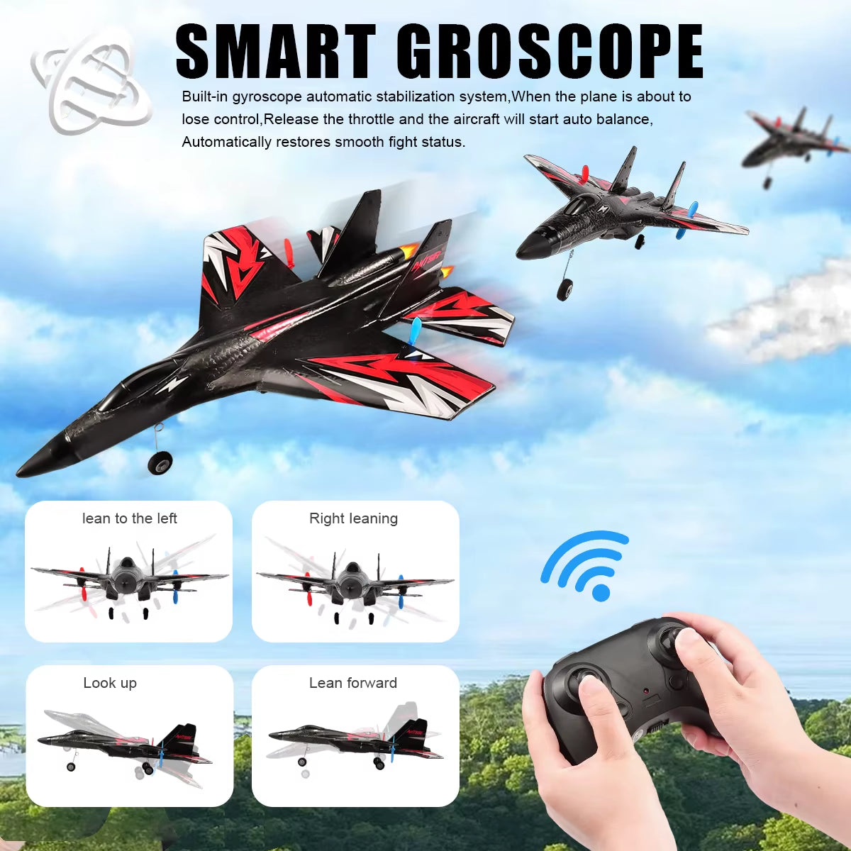 SU27 RC Plane 2.4G 2CH Remote Control Flying Glider with LED Lights EPP Foam Airplane Toys for Children Gifts