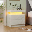 LED Nightstands with 2 Drawers, End Table with RGB LED Lights for Bedroom Living Room, White Bedside Table