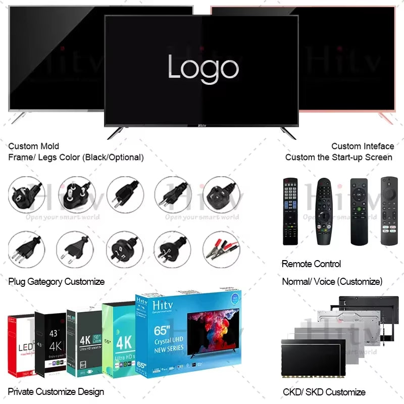 Custom TV 40 Inch UHD 1080P LED TV Television 43 50 65 65Inch 4K Smart TV