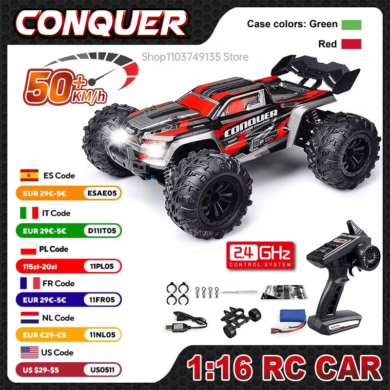 1:16 Scale Large RC Car 50Km/H High Speed 4WD Children Toy for Boys Remote Control Car 2.4G off Road Monster Truck RC Toy