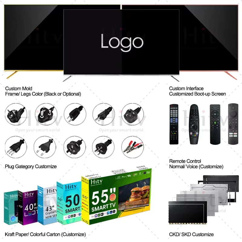 Bordeless 4K LED TV 40 Inch Full Screen Display Panel Android Webos Smart TV