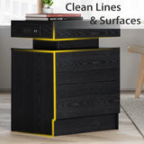 Night Stand with Charging Station, Modern Nightstand with LED Light and Drawers, Bedside Tables/End Table for Bedroom