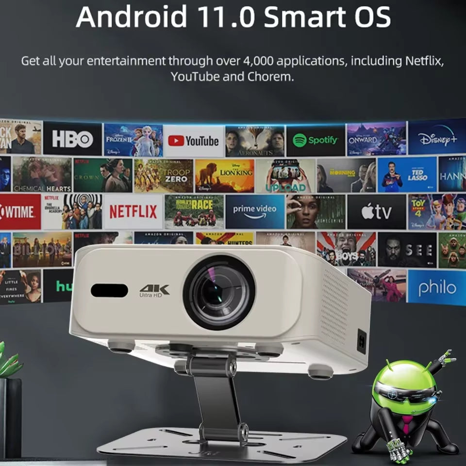 2025 New 4K Projector Built in 5W Speaker 1920*1080P Android 11 Home Theatre 10000 Lumens Wifi6 BT5.2 Outdoor Portable Projector