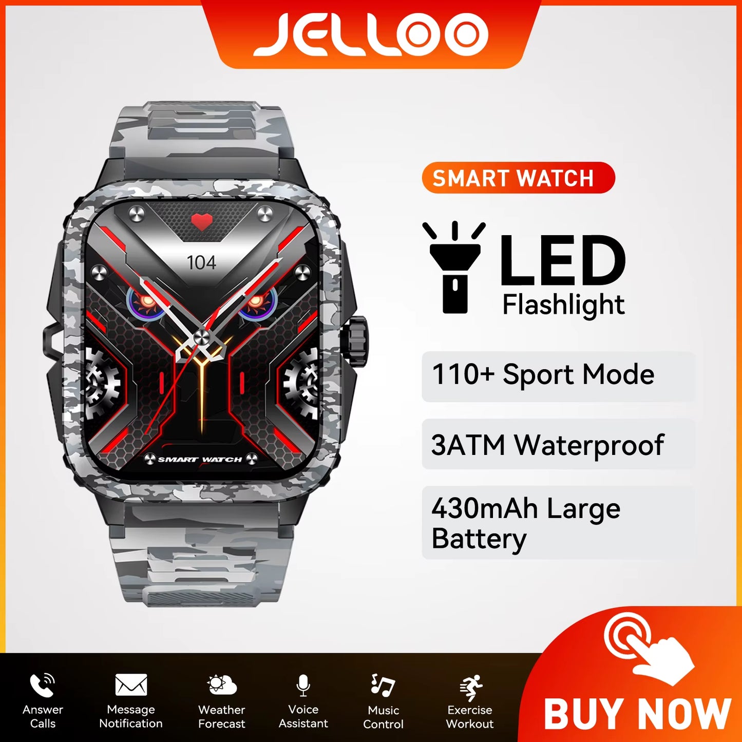 New Smart Watch for Men 3ATM Waterproof 1.96"HD Big Screen Rugged Smart Watch Heart Rate/Spo2/Sleep Monitor Fitness Watch