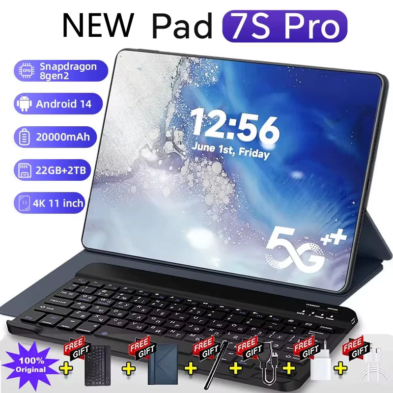 2025 New Original Pad 7S Pro Tablet 11Inch Android Tab 4G 5G Dual SIM 20000Mah WIFI HD Screen Children'S Tablets Kids Tablet PC