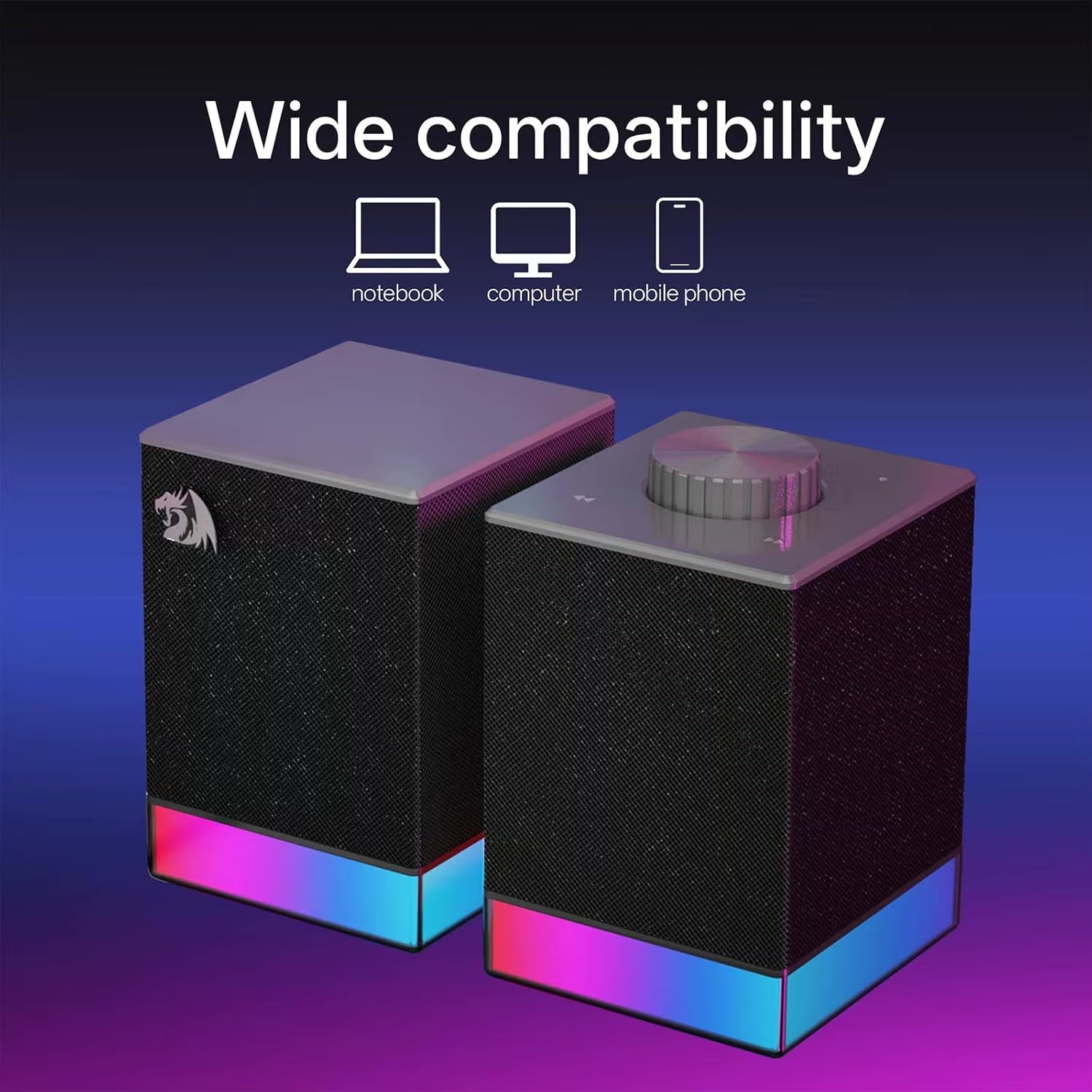 GS517 RGB Computer Speaker - 2.0 Stereo Sound System with BT & USB Dual Connectivity, 8 RGB Lighting Effects