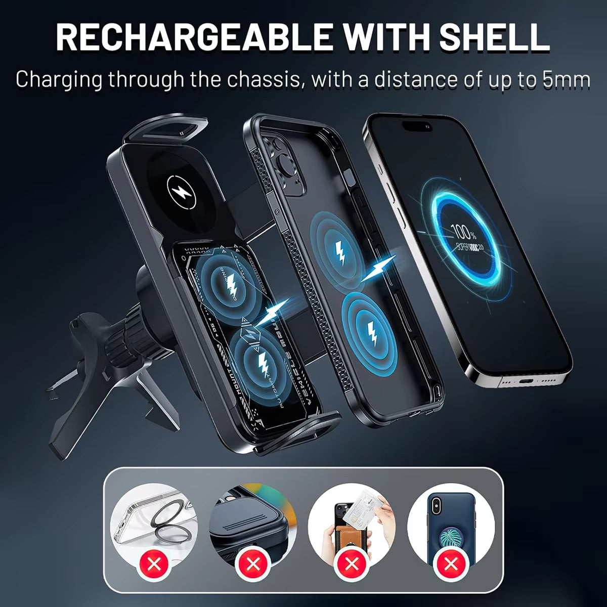 2-In-1 Car Wireless Charger Dual Coil Fold Screen Phone Fast Charging for  Galaxy Z Fold 5 6 Air Vent Car Phone Holder