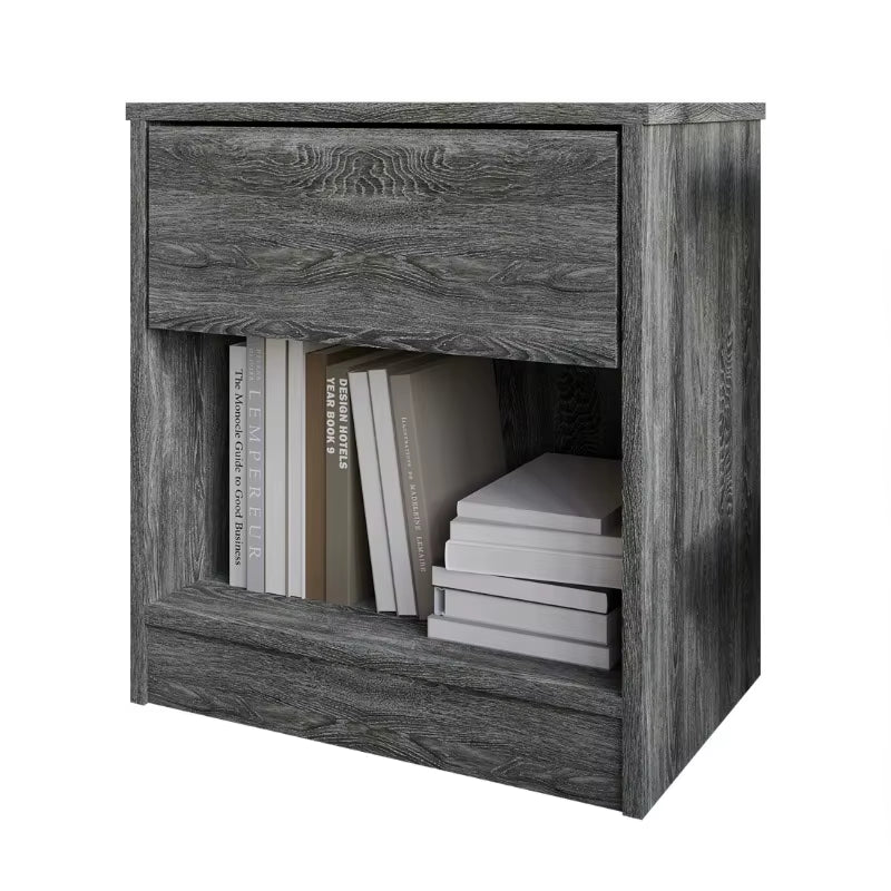 Versatile Wood Side Table for Living Room, Lounge, Stable and Sturdy Design. Minimalist Nightstand With1Drawer, Dark Gray