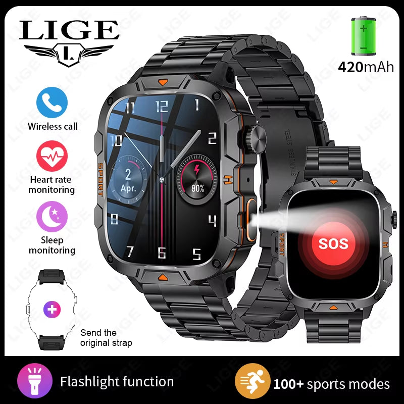 2025 for Xiaomi Outdoor Sports Smart Watch GPS Trackr 5ATM Flashlight 1.96" HD Display Screen Bluetooth Call Men Fitness Watches