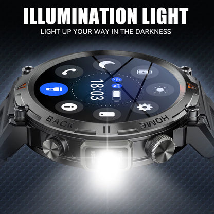 KE3 Black Bluetooth Call Smart Watch Men Full Touch Screen Health Monitor with Flashlight Men Smartwatch for Ios Androi