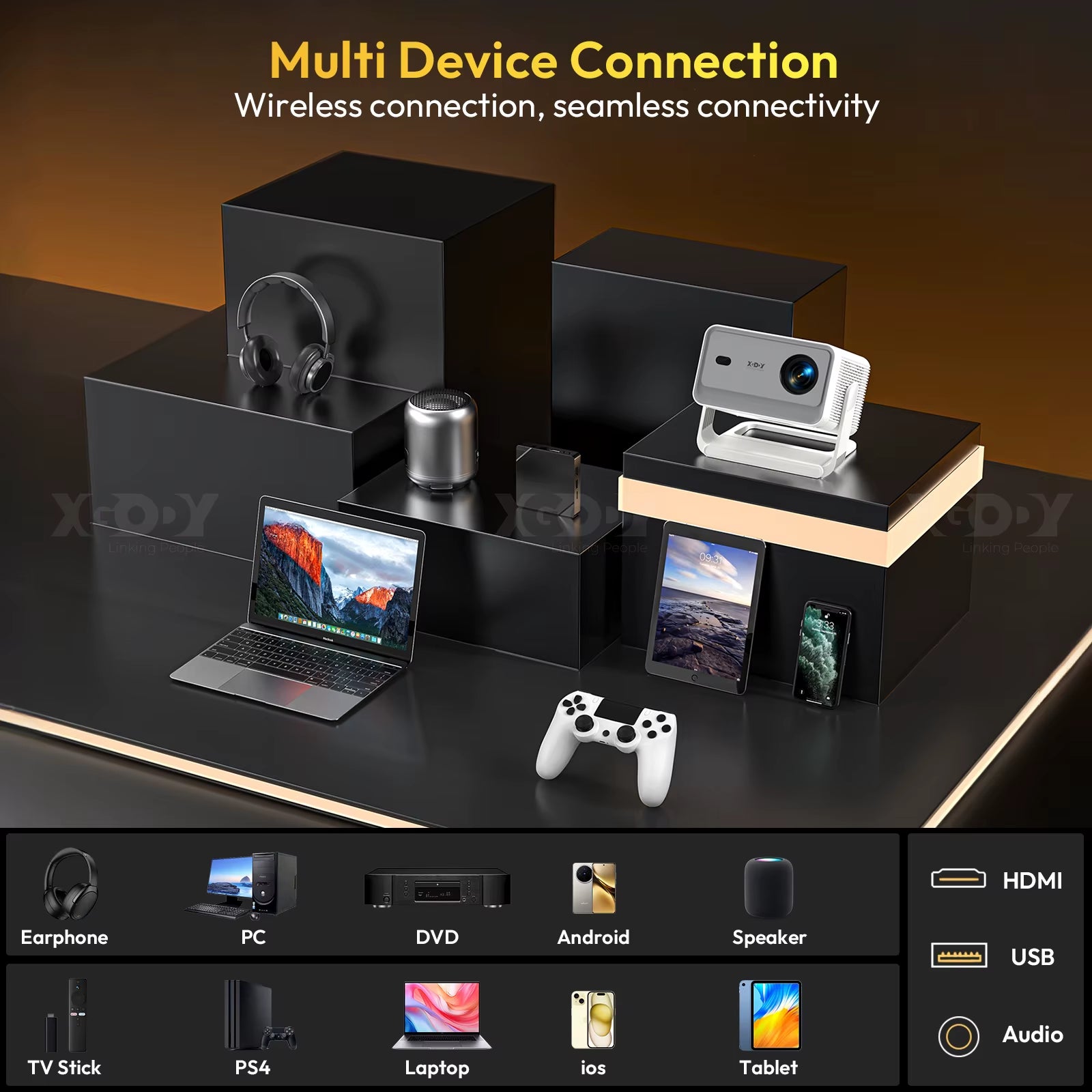A6 PRO Native 1080P 600 ANSI 4K Android 11 32 GB 135 ° Projektor Mit Auto Keystone Focus Wifi6 BT5.2 Portable Outdoor
