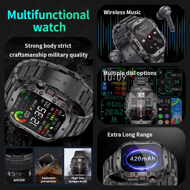 2024 New for Xiaomi Military Smart Watch Men IP68 5ATM Outdoor Sports Fitness Tracker Health Monitor 1.96" BT Call Smartwatch