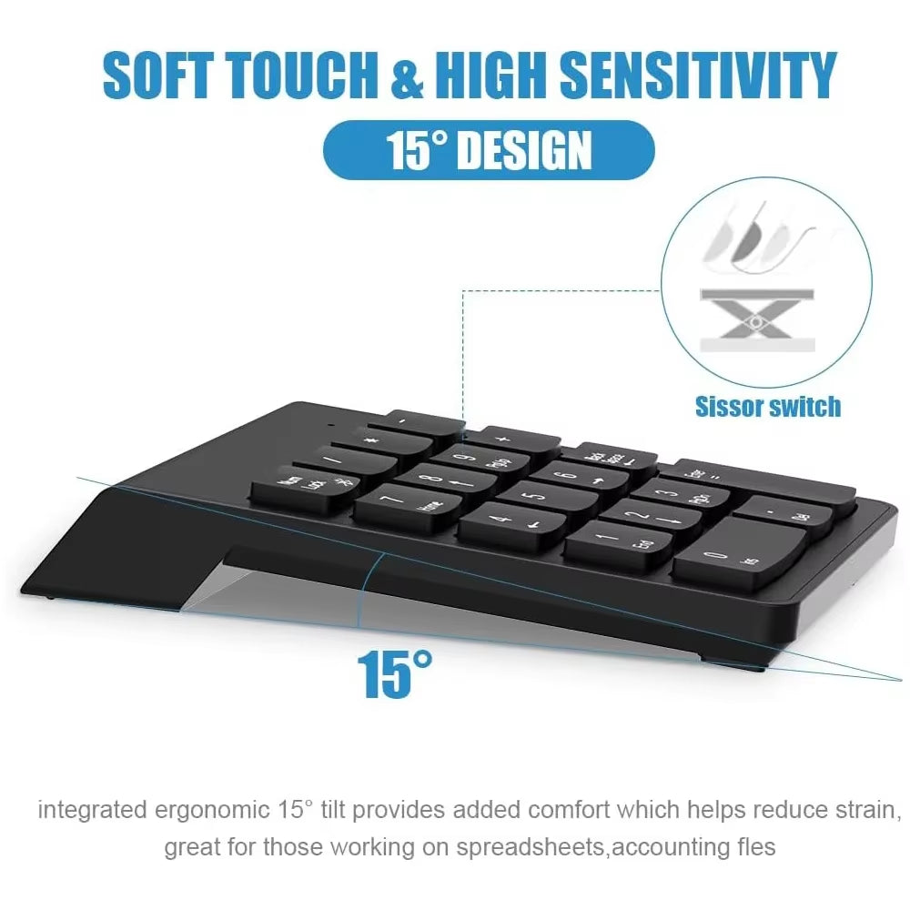 USB Wired Numeric Keypad 18-Key Mini Number Pad Portable 2.4G Wireless Digital Keyboard for Imac Macbook Laptop PC Notebook