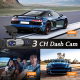 1080P WIFI Dash Cam for Cars 3Ch Front Rear and inside Car Camera with IR Night Vision Loop Recording Wide Angle Car DVR