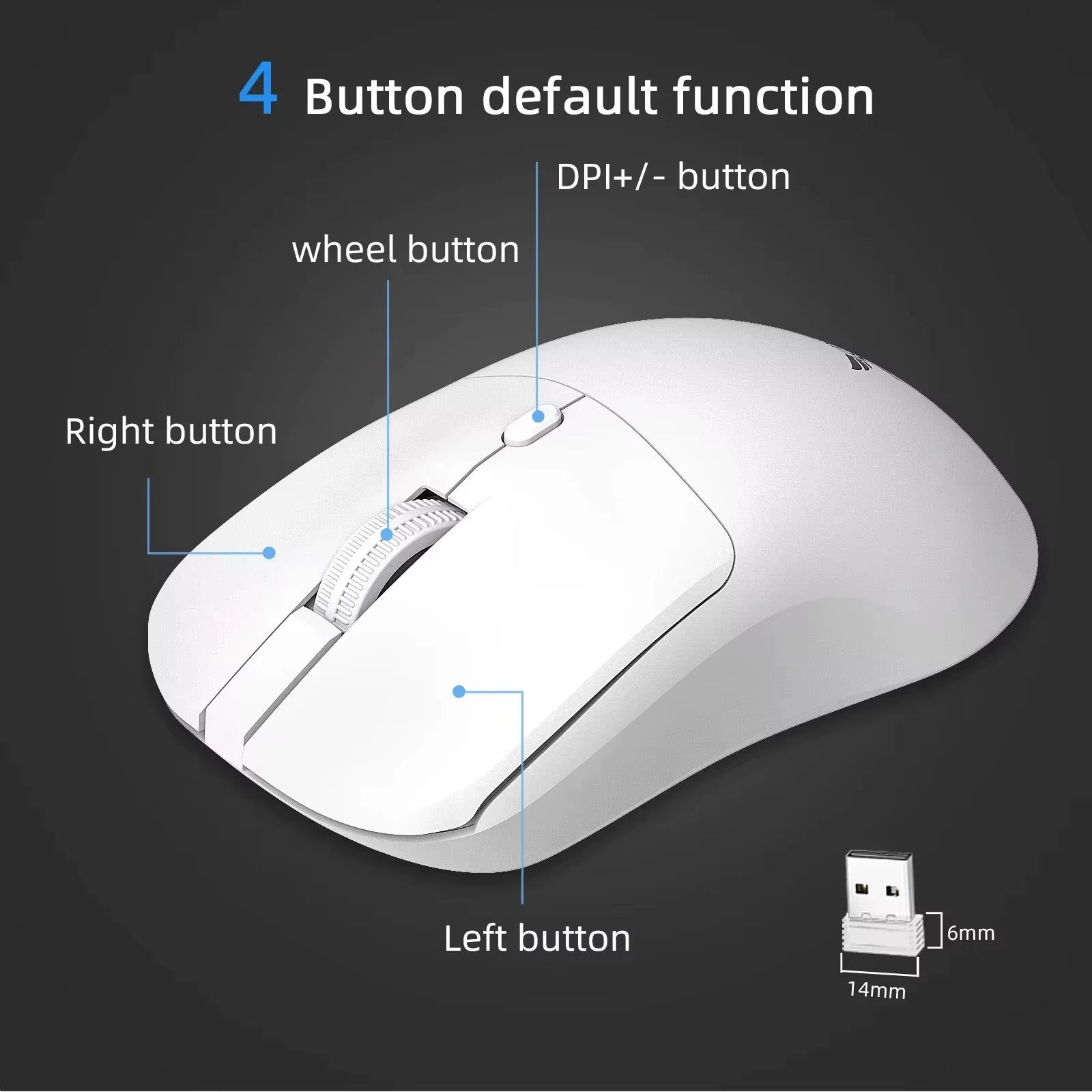 2.4G Wireless Mouse Ergonomic Adjustable 800-1200-1600 DPI Lightweight Rechargeable Office Gaming Mice for Pc/Laptop/Macbook Pro