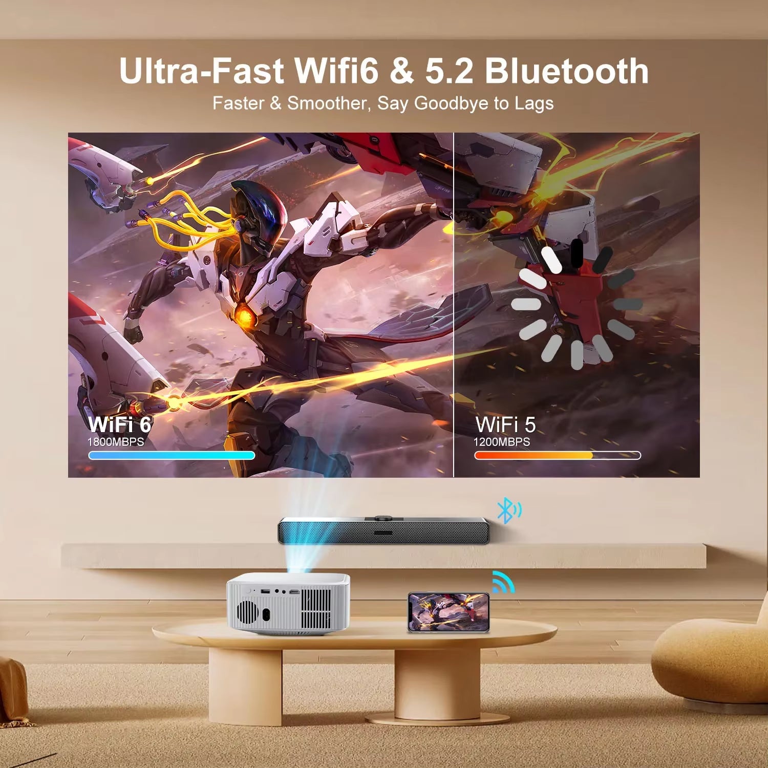 P92MAX Android13 Smart Projector Netflix Officially Licensed HD 1080P BT5.2 Wifi 12000L Elec Focus Auto Keyston 4K Movie