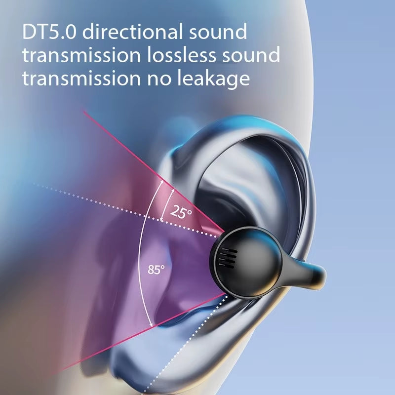New Mirror Surface Digital Display Soft Silicone Ear Clip Wireless Bluetooth Earphones with Noise Reduction, High-Definition Sound, Lossless for Sports
