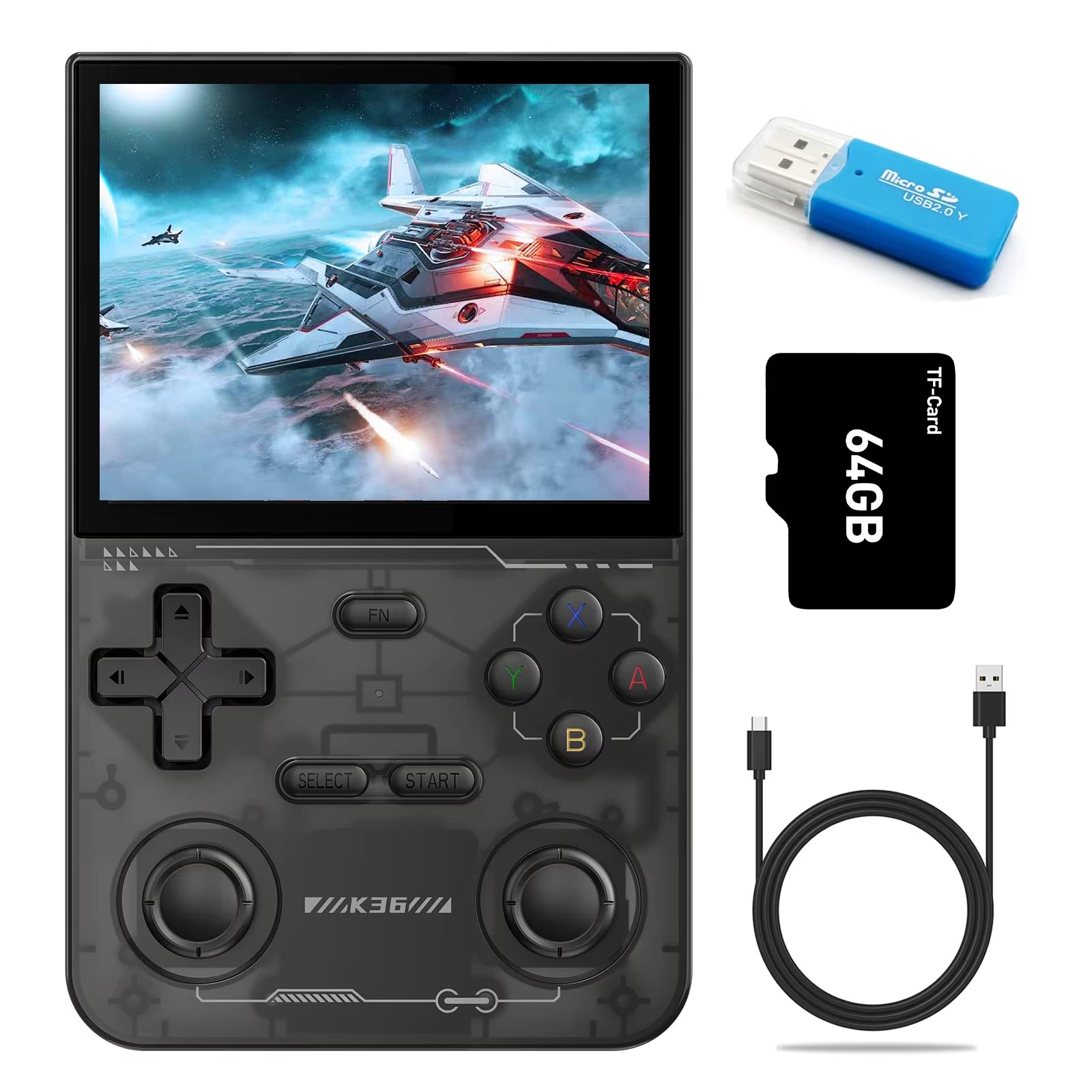 K36 Handheld Game Console 3.5Inch IPS 640X480 Screen Built in 64GB Card Support Two Game Consolesto Play Together Online